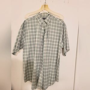Roundtree And Yorke Short Sleeve Button Up Shirt, Green Plaid , Large